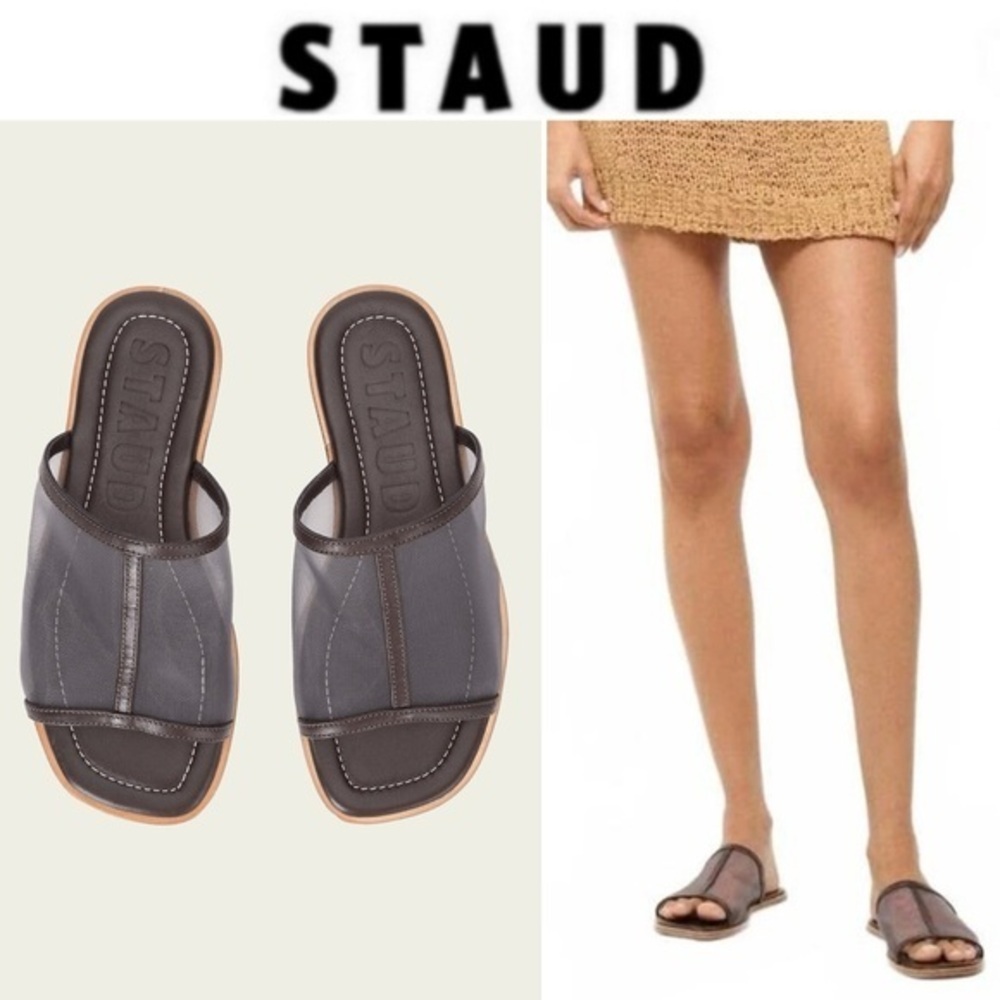 STAUD Alessandra Sandal In Espresso Mesh Charcoal Women's Slide Sz 37 NWT 295$